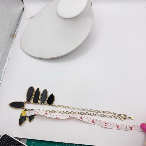 Stella & Dot Necklace Black Gold Tone  Rhinestone Allegria Bib Statement Jewelry - Picture 12 of 13